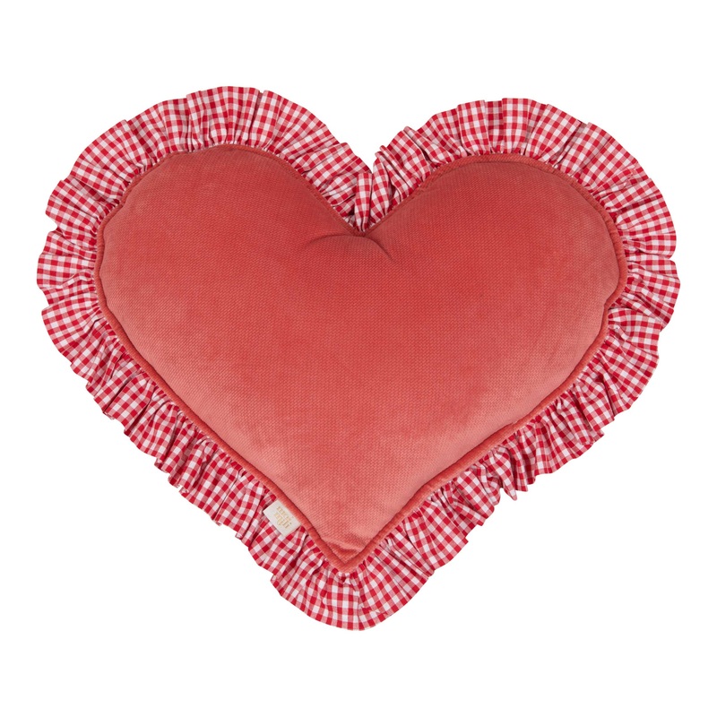 “red” Heart Pillow With Checkered Frill