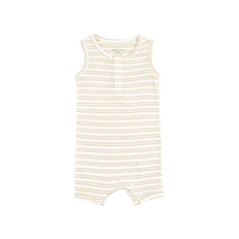 Sleeveless Shortie Romper – Stripe Oxford Tan 0-3M