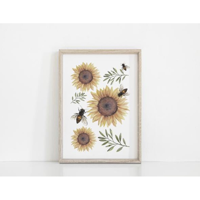 Sale Floral & Fern Sunflower and Bees Print