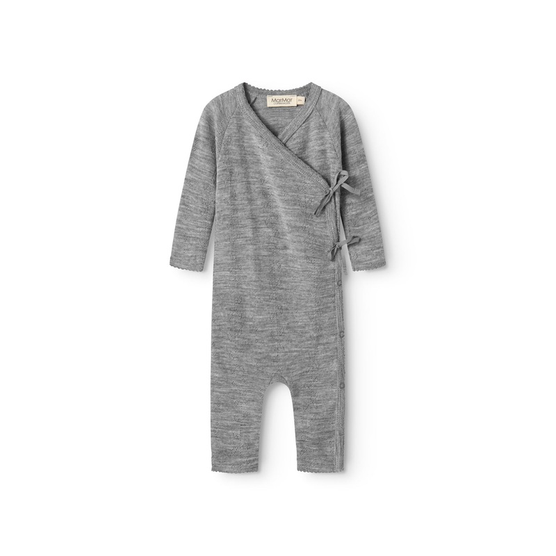 Turtleneck, Wool Pointelle Jumpsuit – Grey Melange