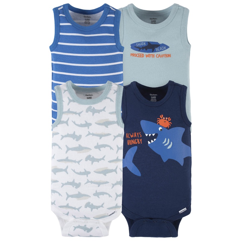 4-Pack Baby Boys Shark Zone Tank Onesies Bodysuits