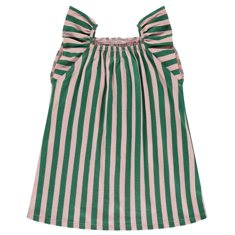 Babyface – Ruffle Sleeve Shift Dress – Green + Blush Stripe