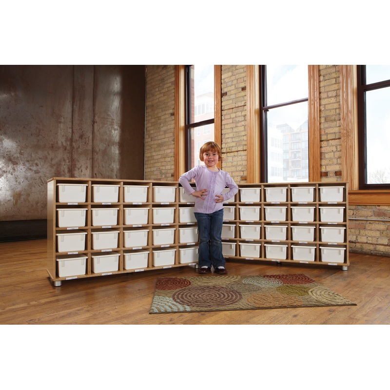 TrueModern Twenty-Cubbie Shelf – with White Cubbie-Trays