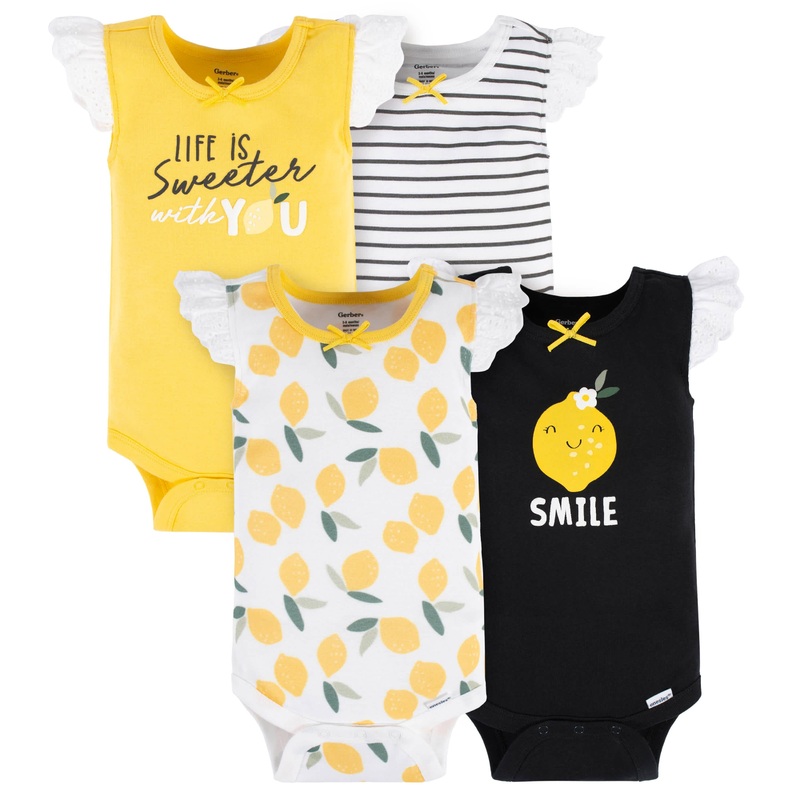 4-Pack Baby Girls Lemon Squeeze Tank Onesies Bodysuits