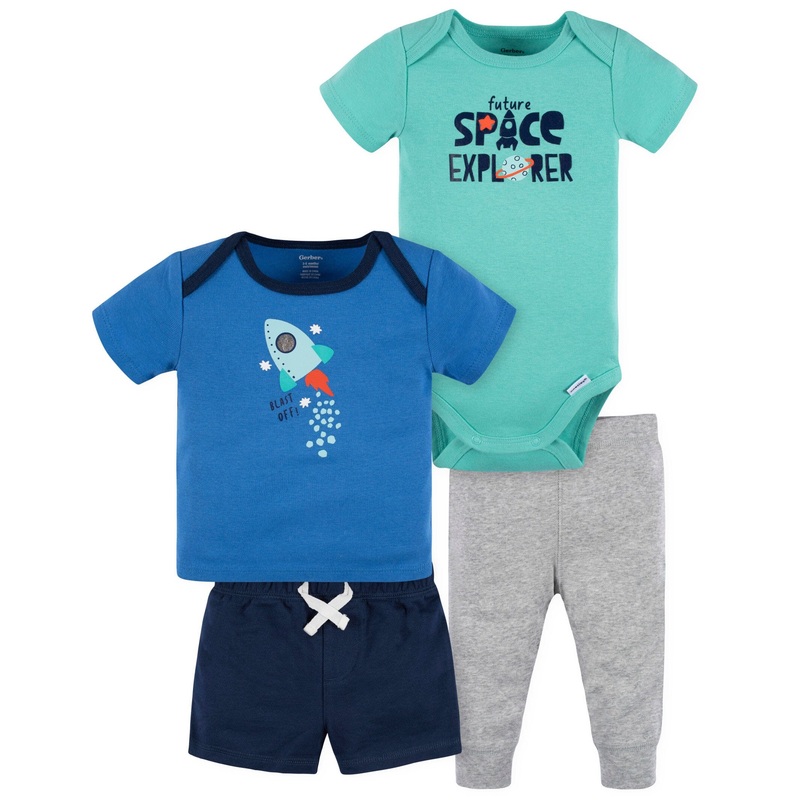 4-Piece Baby Boys Future Space Explorer Onesies Bodysuit, Tee, Shorts & Pant Set, 0-3M