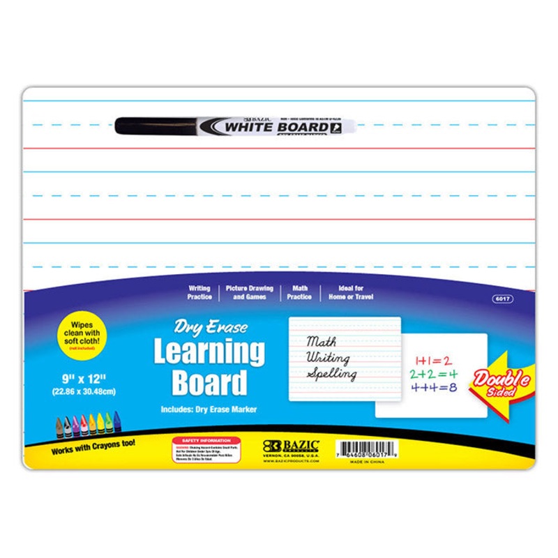 BAZIC 9″ X 12″ Double Sided Dry Erase Learning Board w/ Marker
