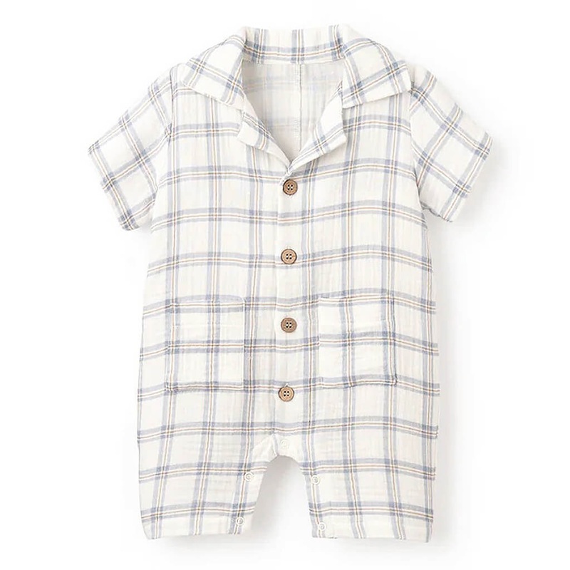 Plaid Muslin Short-Sleeve Shortall