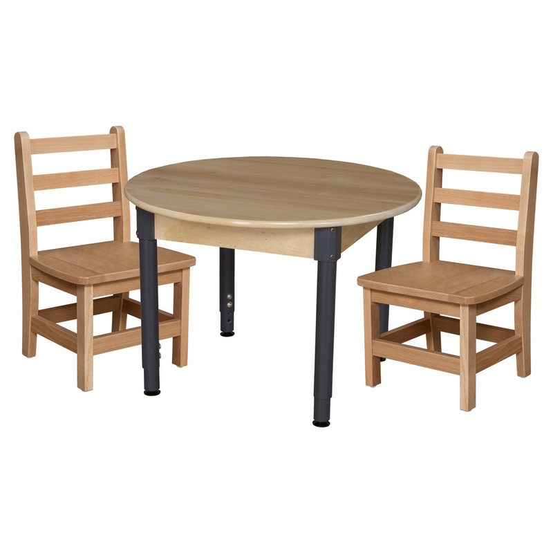 30″ Round Hardwood Adjustable-Height Table w/ Chairs (11″ Seat Height)
