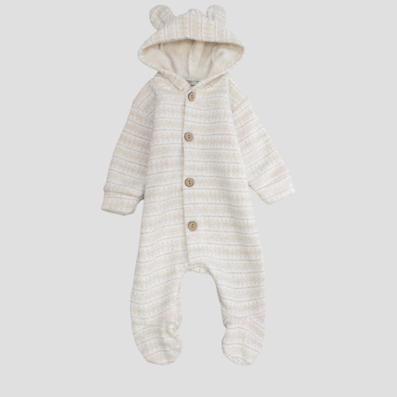 Striped Long-Sleeved Hooded Baby Footie