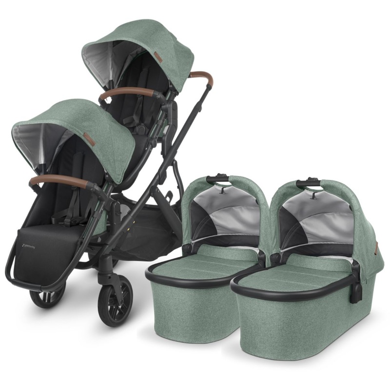UPPAbaby VISTA V2 Twin Double Stroller Bundle – Gwen (Green Melange / Carbon / Saddle Leather)