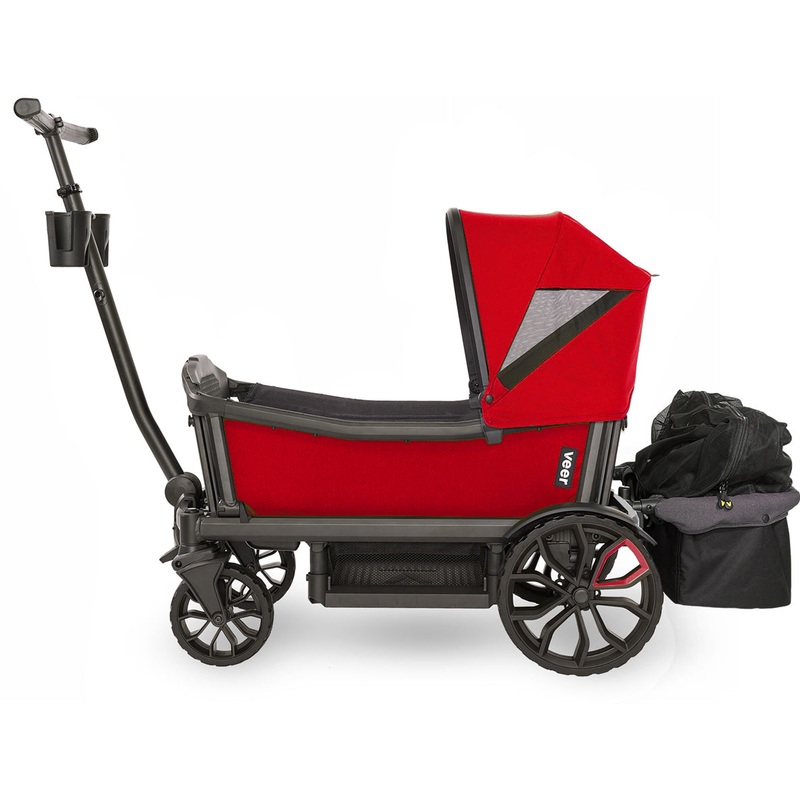 Veer Cruiser (2 Seater) Stroller Wagon with Retractable Canopy + Basket Bundle – Pele Red