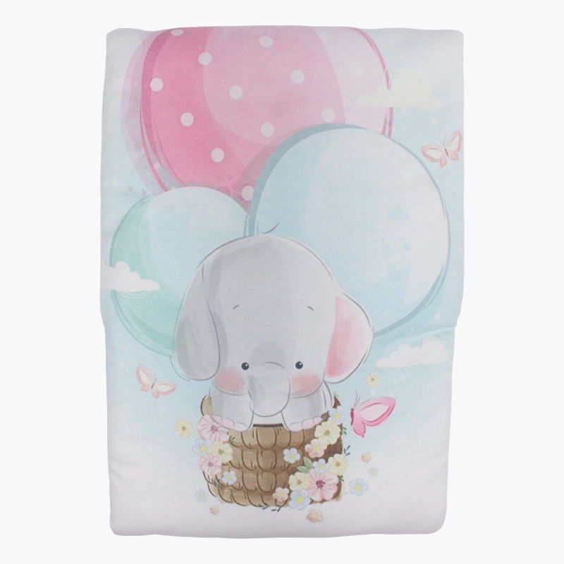 Baby Girls Cotton Duvet  Off-White & Pink with Elephant & Balloons Print