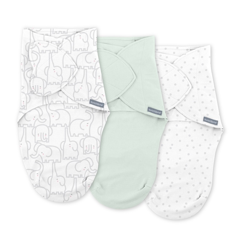 SwaddleMe by Ingenuity Monogram Collection, Size 0-3 months, 3pk – Elephant Dance
