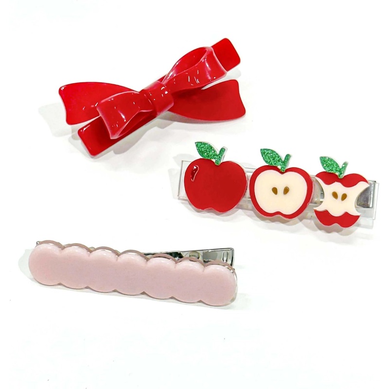 Lilies & Roses Apple Bite Red Bow Trio Hair Clips