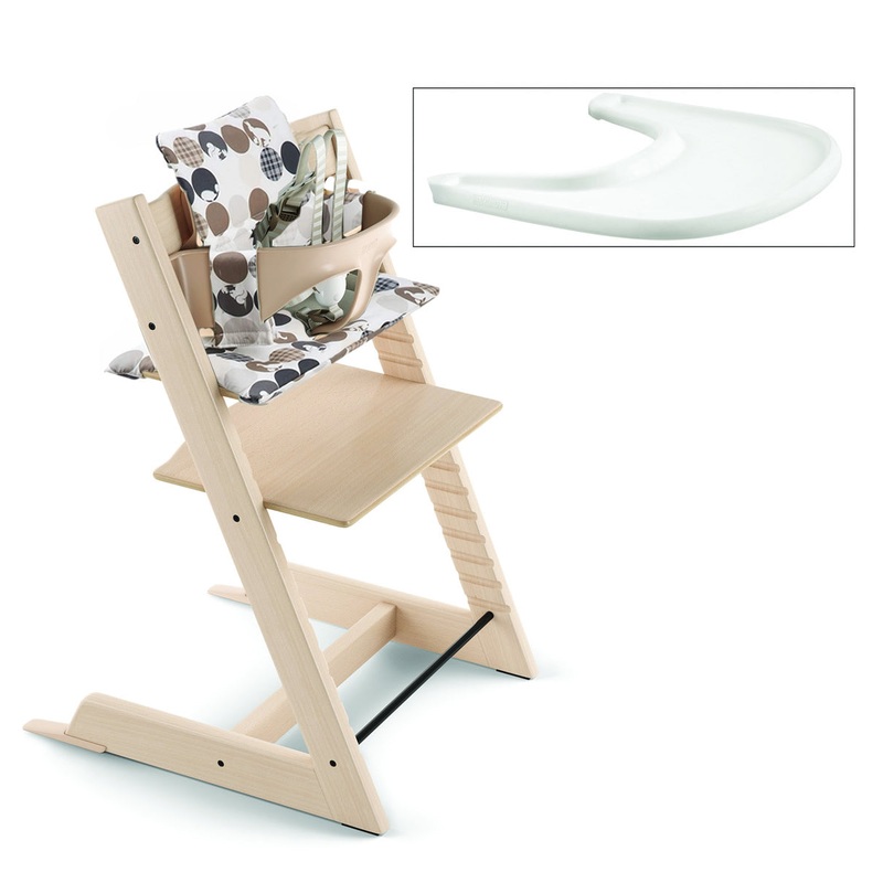 Tripp Trapp High Chair and Cushion with Stokke Tray – Natural / Silhouette Black
