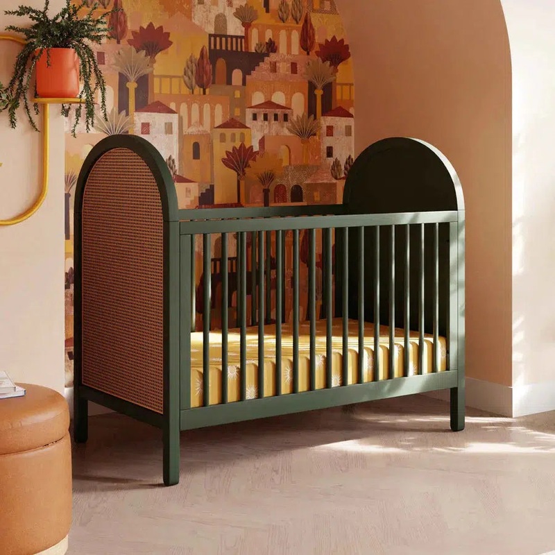 Babyletto – Bondi Cane 3-in-1 Convertible Crib – Forest Green with Natural Cane