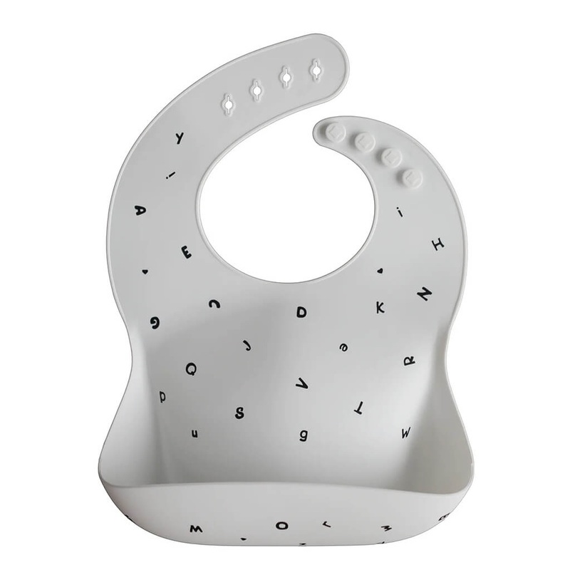 Mushie Silicone Baby Bib Letters White