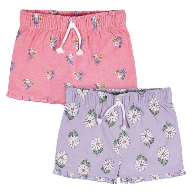 2-Pack Infant Girls Pink Floral Pull-On Shorts