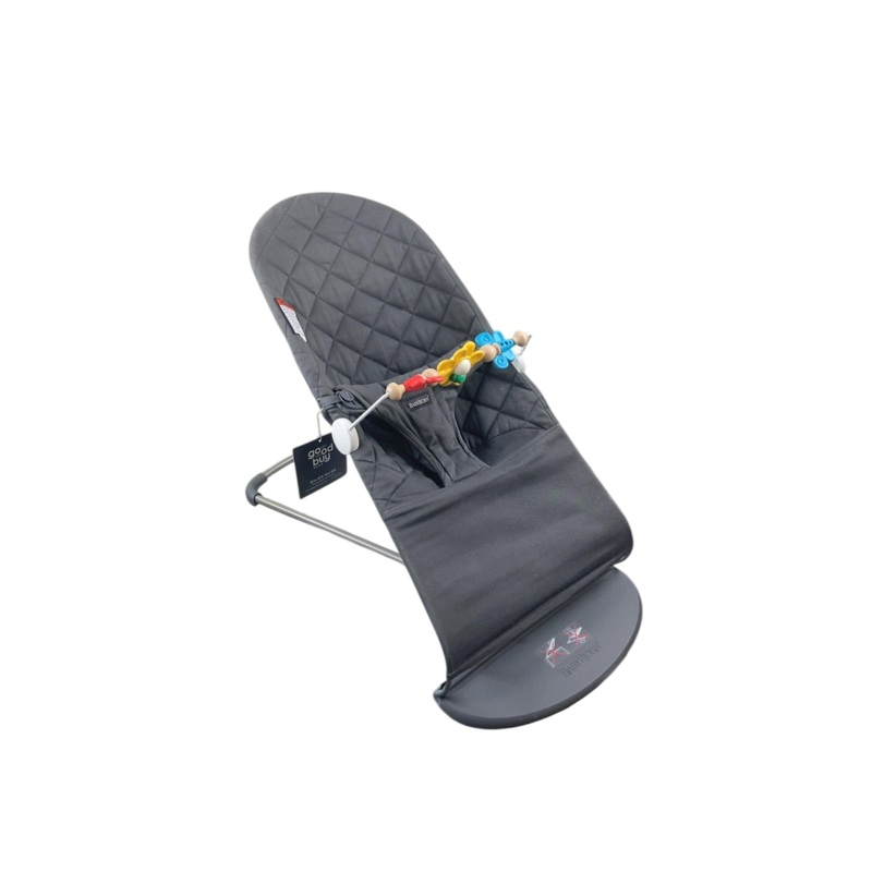 BabyBjorn Bouncer Bliss Bundle With Toy Bar, Flying Friends, Dark Gray Frame, Anthracite Cotton Classic Quilt