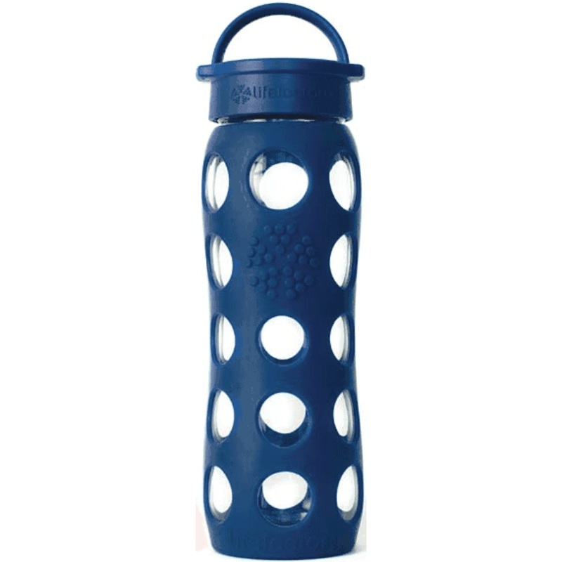 Lifefactory Glass Bottle with Classic Loop Cap & Silicone Sleeve 22 oz in Midnight Blue