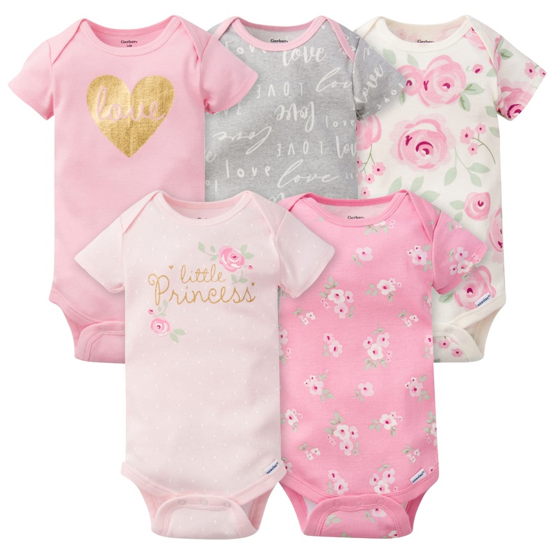 5-Pack Baby Girls Floral Short Sleeve Onesies Bodysuits