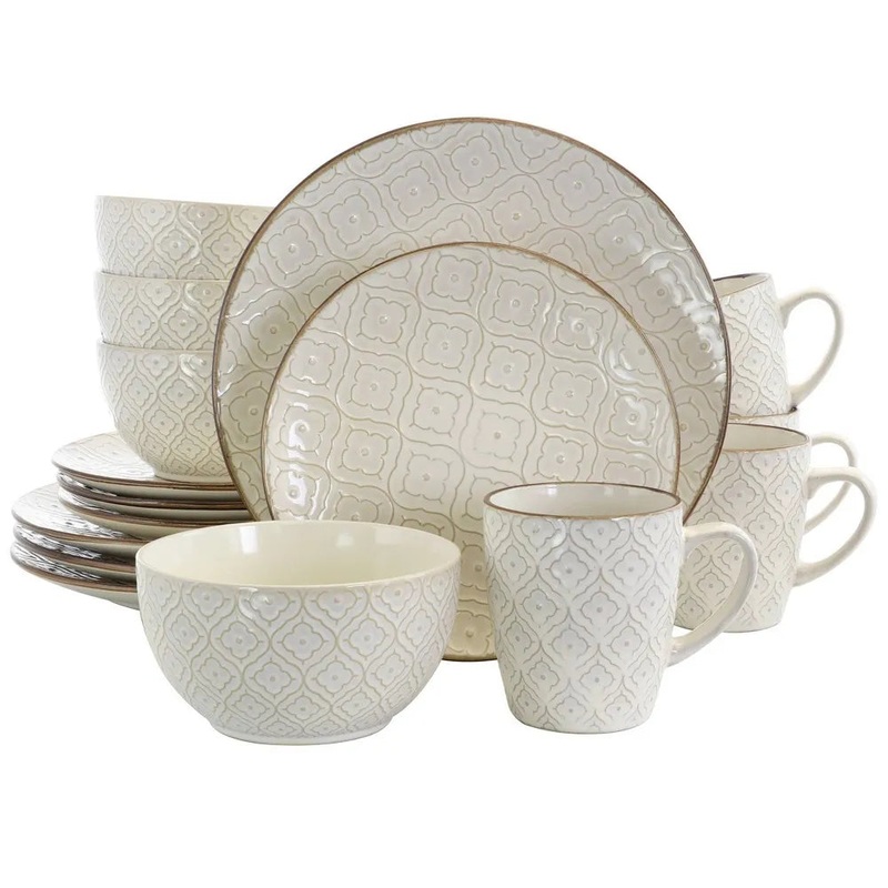 6-Piece Stoneware Dinnerware Set, Service for 4- White Lily