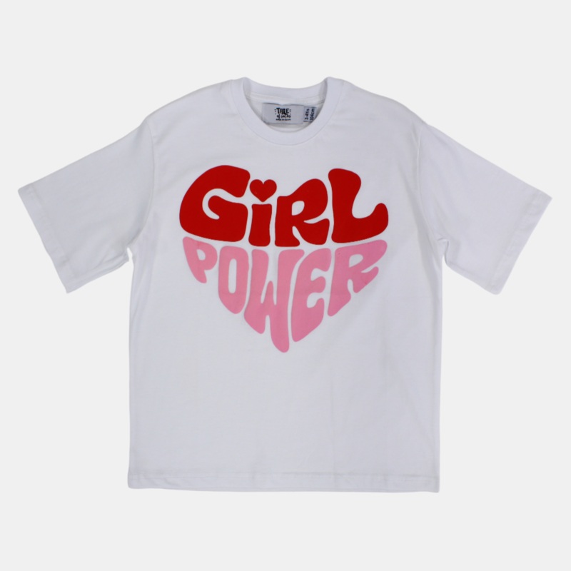 Girls Cotton Short-Sleeved T-Shirt  White “Girl Power” Design