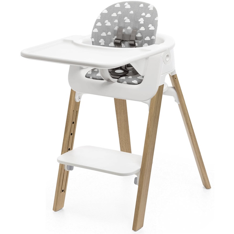 Stokke Steps Complete High Chair with Cushion – White/Oak Natural/Grey Clouds