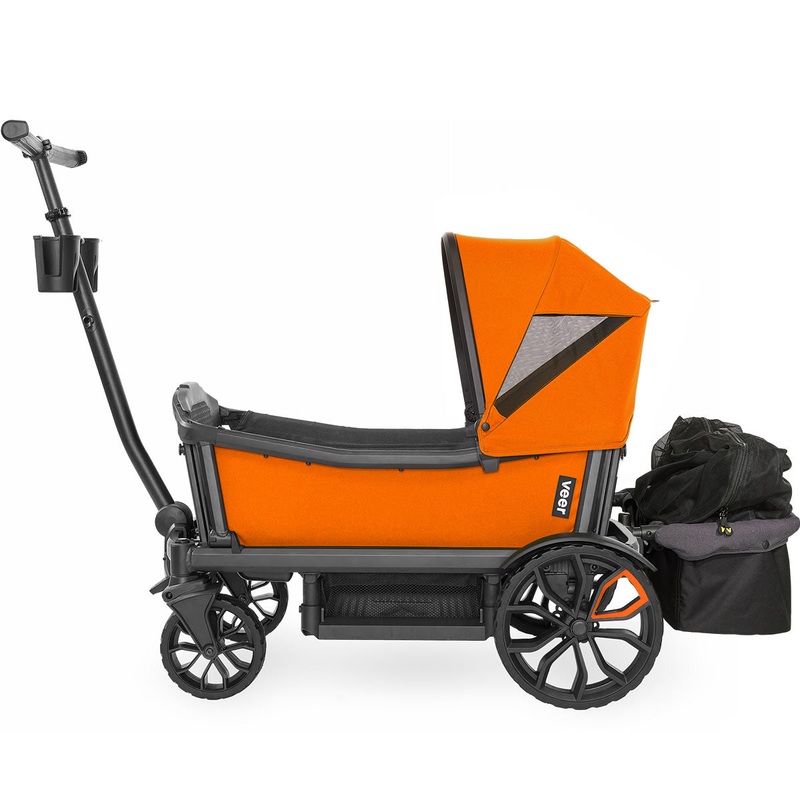 Veer Cruiser (2 Seater) Stroller Wagon with Retractable Canopy + Basket Bundle – Sienna Orange
