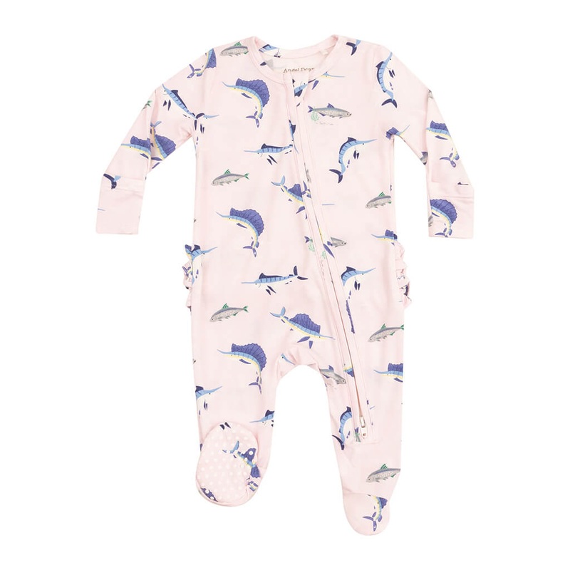 2 Way Zipper Ruffle Back Footie Deep Sea Fishing Pink