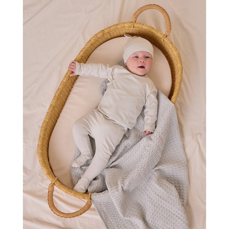 Wrap Top + Footed Pant Set – Sky Micro Stripe