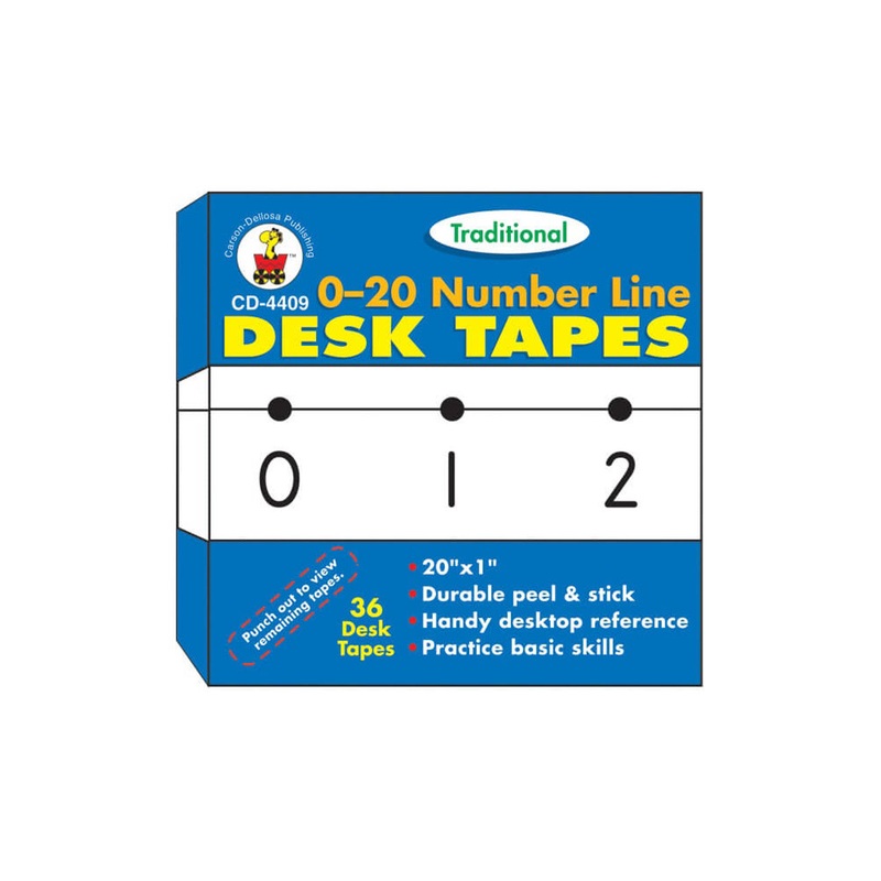 0-20 Number Line – Traditional Desk Tape Grade PK-5
