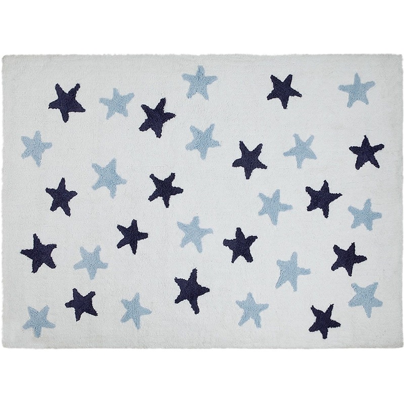 Lorena Canals Messy Stars Rug – White/Navy/Blue (4′ x 5′ 3″)