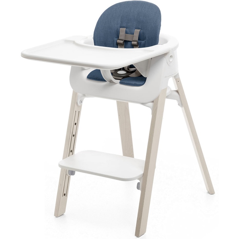 Stokke Steps Complete High Chair with Cushion – White/Whitewash/Blue