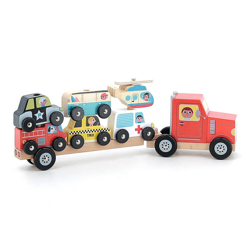 Truck and trailer with vehicles stacking game