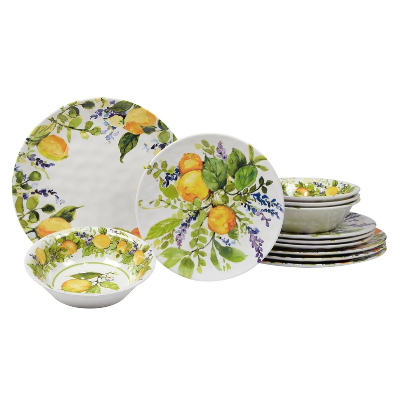 12pc Lemon Zest Melamine Dinnerware Set –