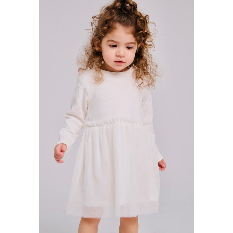 Baby Girls Ribbed Dress  Offwhite