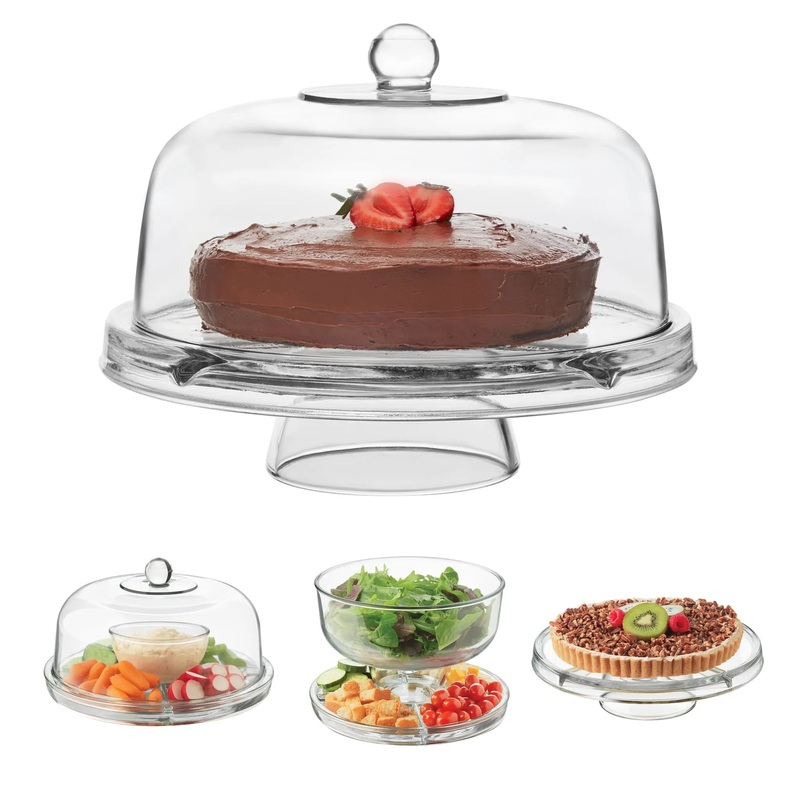 Selene 6 in 1 Multiuse Glass Server, Punch Bowl, Chip and Dip Bowl, Cake Stand