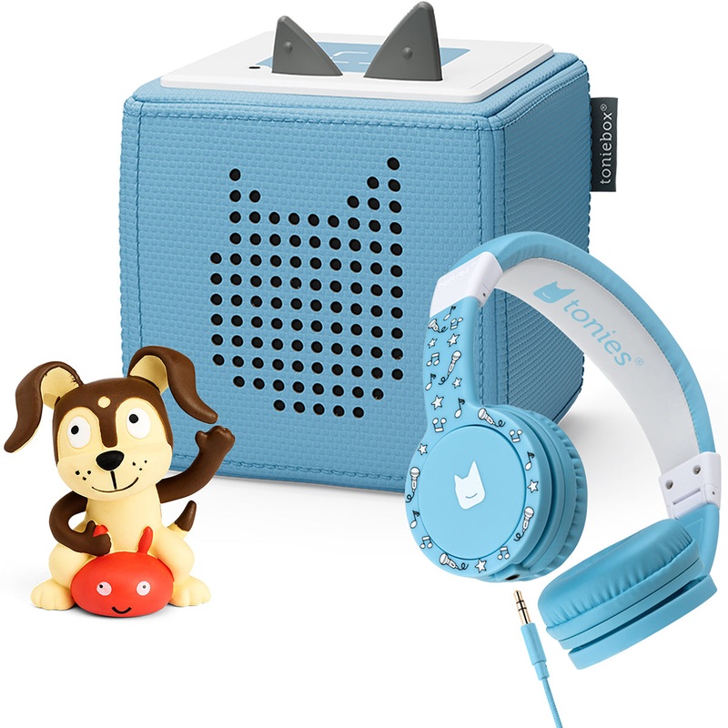 Tonies Toniebox Playtime Puppy Starter Set + Headphone Bundle – Blue with Audio Character (3y+)