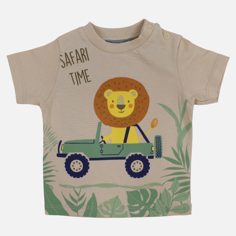Baby Boys Cotton T-Shirt – Beige with Safari Time Print