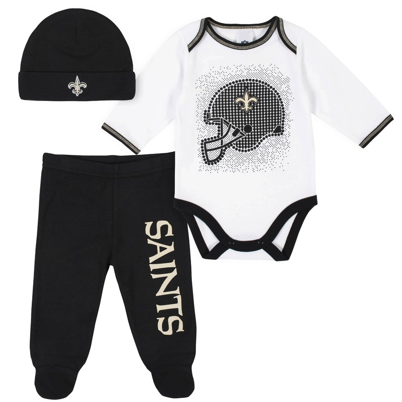 3-Piece Baby Boys New Orleans Saints Bodysuit, Footed Pant, and Cap Set