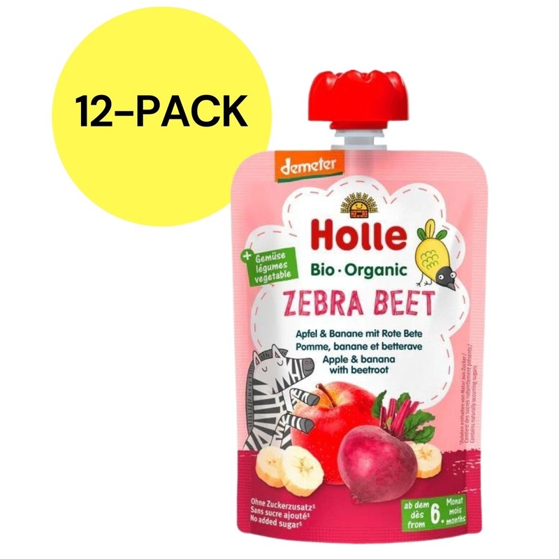 Holle Organic Pouches 6+ – Zebra Beet Fruit Puree & Veggie Juice (12 Pack)