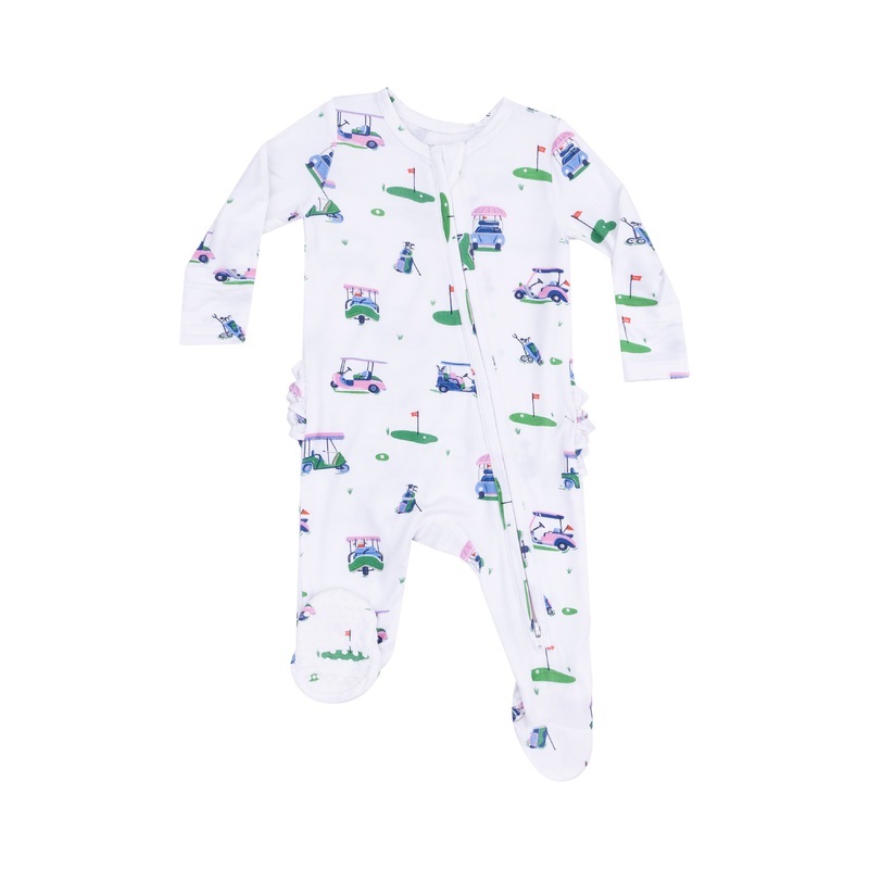 2 Way Ruffle Back Zipper Footie – Vintage Golf Carts Pink