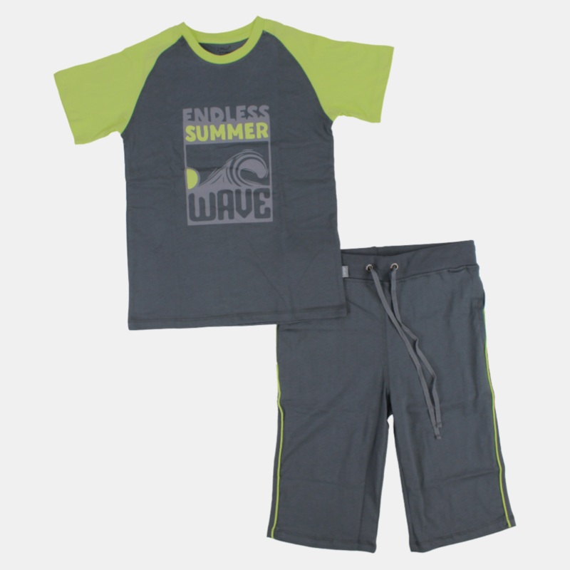 Boys Short-Sleeved Cotton Pajama Set  Grey (Summer Theme)