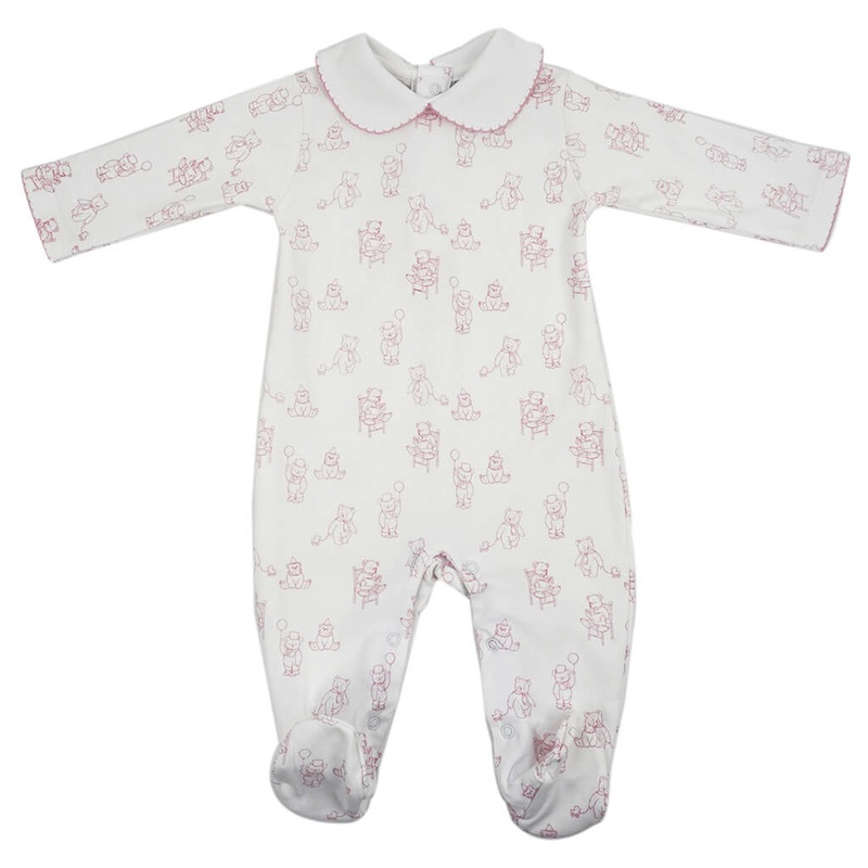 Bears Pima Cotton Footie Pajamas Rose