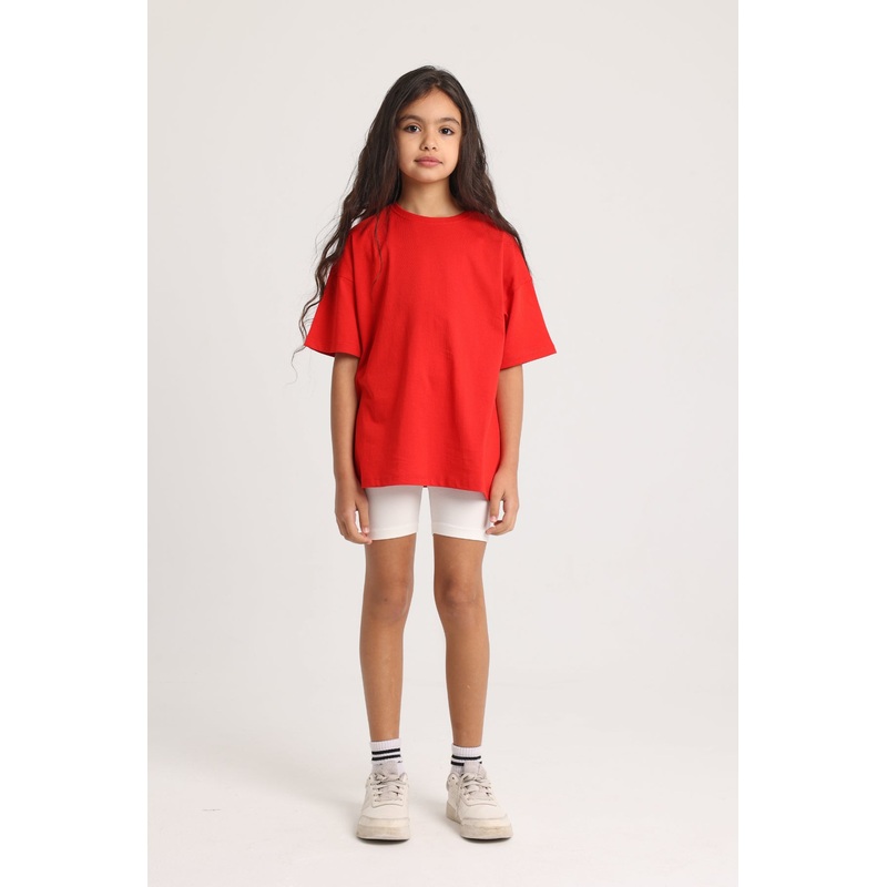 Unisex Kids’ Red Oversized T-Shirt  Cotton