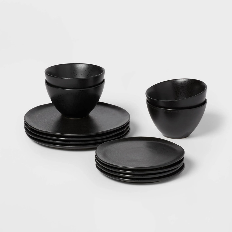12pc Earthenware Houlton Dinnerware Set – Black