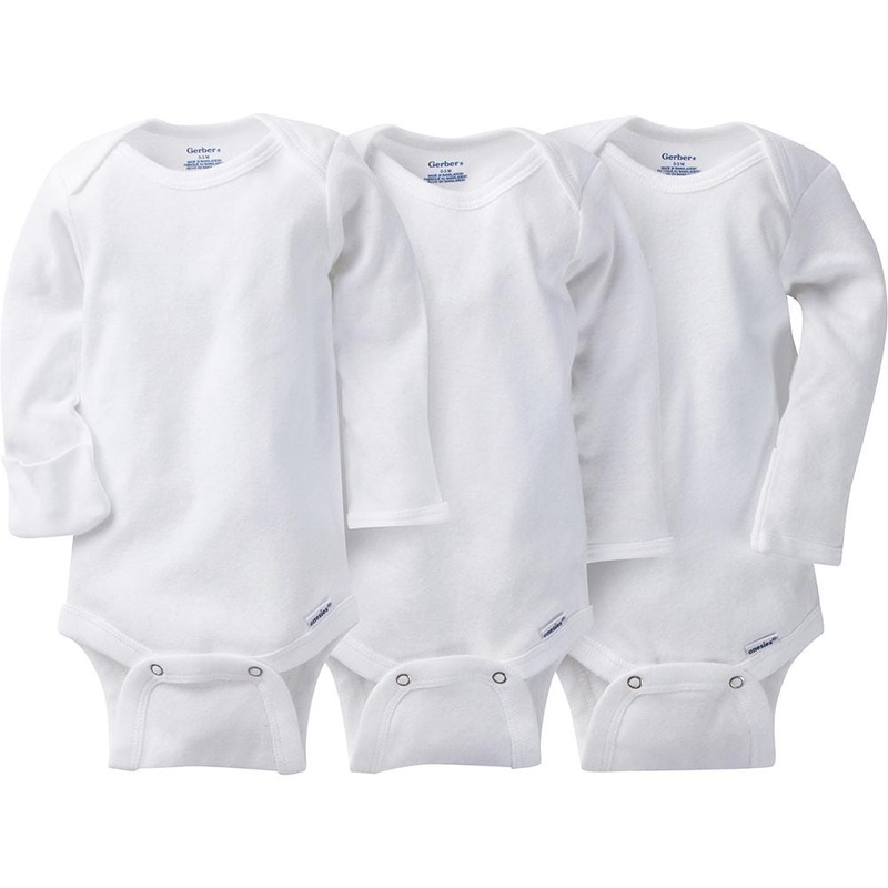 3-Pack White Long Sleeve Onesies Bodysuits with Mitten Cuffs