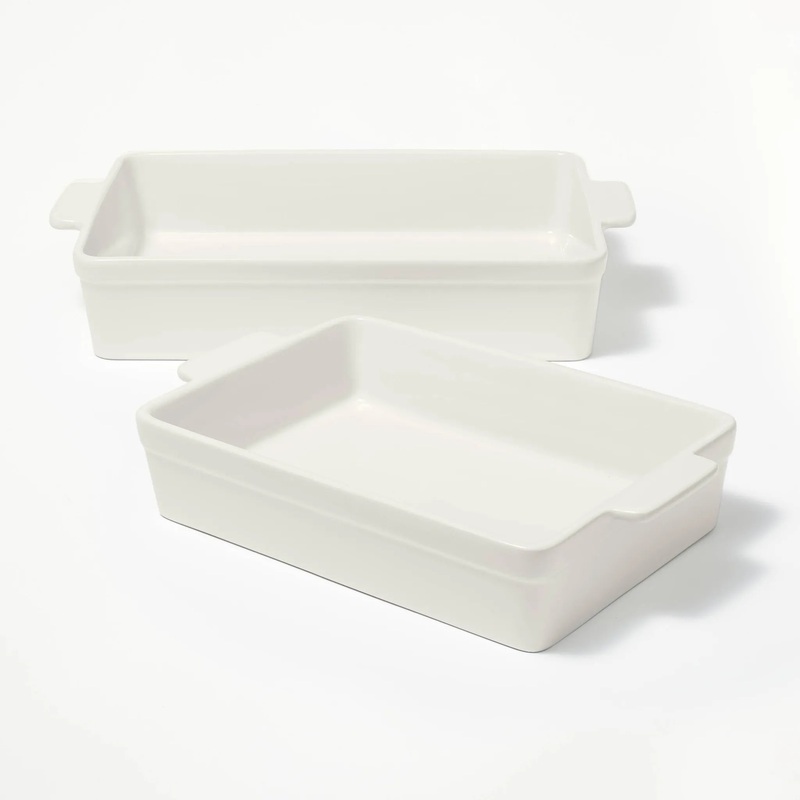 2pc Stoneware Rectangle Baking Dish Set- Cream (See Description)