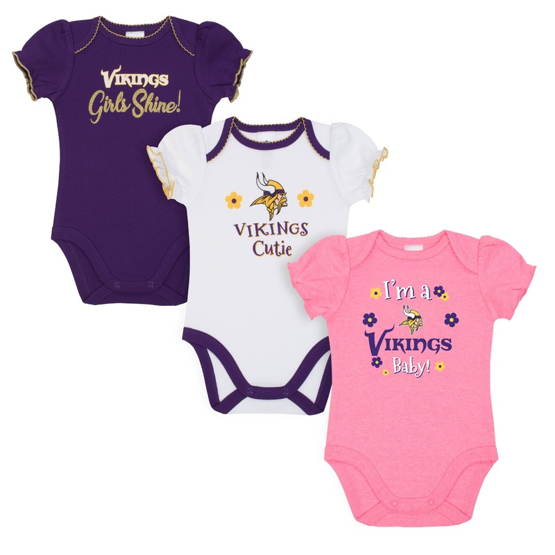 3-Pack Baby Girls Minnesota Vikings Short Sleeve Bodysuits